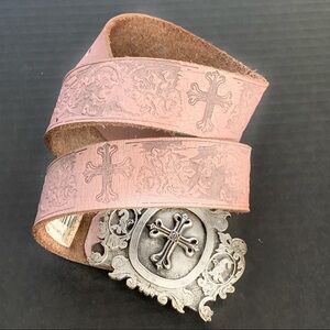 NEW-VELVET Messiah Cross Buckle/Embossed Belt Pink